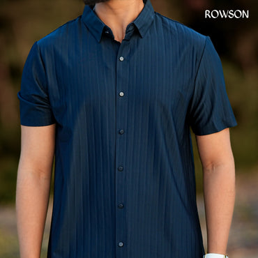 Broadcloth Vertical Stripe Japanese Half Shirt - Deep Navy