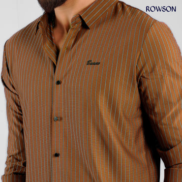 Broadcloth Vertical Stripe Japanese Shirt - Rust Brown