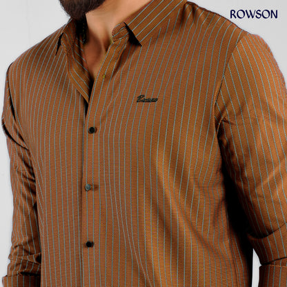 Broadcloth Vertical Stripe Japanese Shirt - Rust Brown