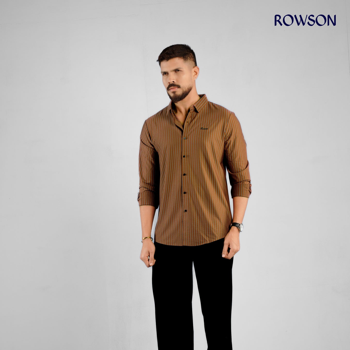 Broadcloth Vertical Stripe Japanese Shirt - Rust Brown