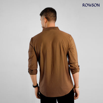 Broadcloth Vertical Stripe Japanese Shirt - Rust Brown