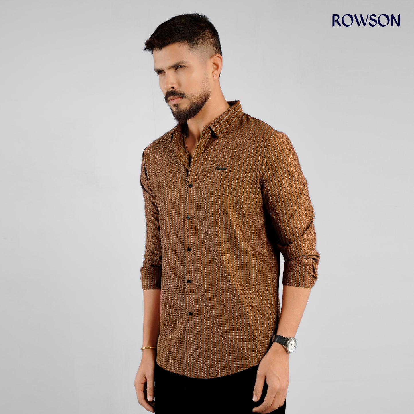 Broadcloth Vertical Stripe Japanese Shirt - Rust Brown