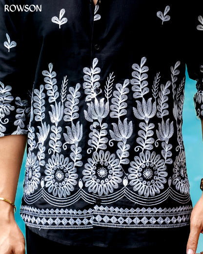 Premium Luxe Embroidery Shirt - Royal Black