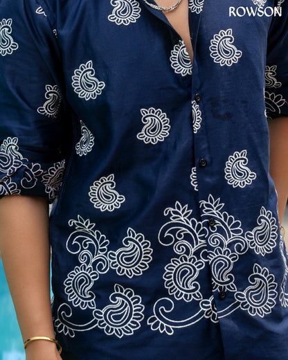Signature Embroidery Shirt - Ink Blue