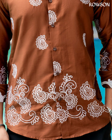 Signature Embroidery Shirt - Rust Brown