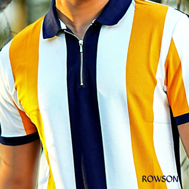 Multicolour Stripe Zip Neck Polo Shirt