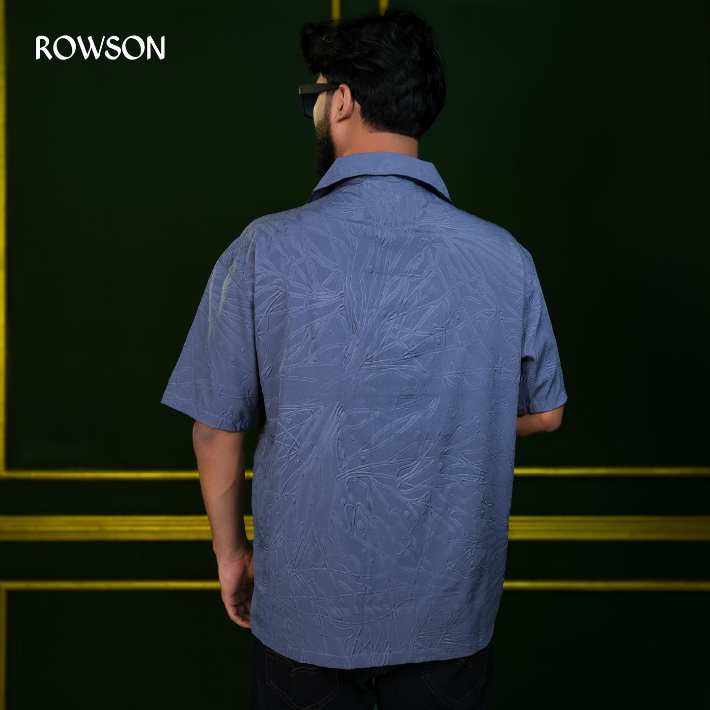 Chinese Soft Carved Fabrics Half Shirt - Steel Blue.