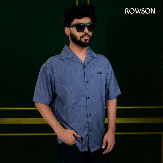 Chinese Soft Carved Fabrics Half Shirt - Steel Blue.